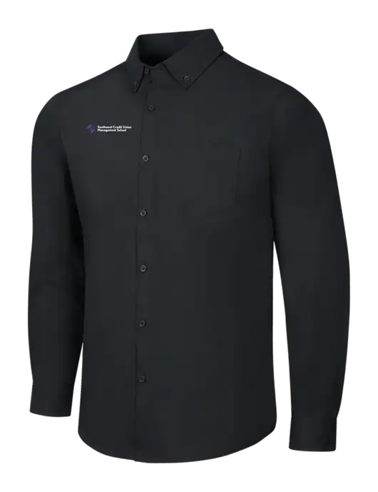 Black Long Sleeve Carefree Poplin Shirt w/SCMS Logo