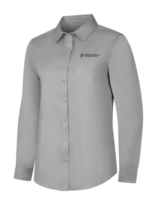 Light Grey Womens Long Sleeve Superpro React Twill Shirt w/SCMS Logo