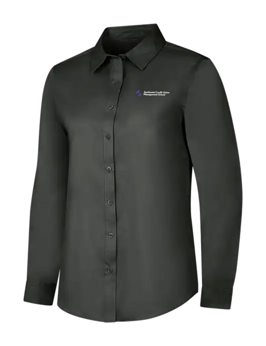 Dark Grey Womens Long Sleeve Superpro React Twill Shirt w/SCMS Logo