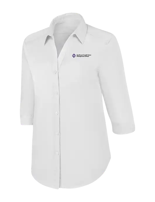 Womens White 3/4 Sleeve Carefree Poplin Shirt w/SCMS Logo