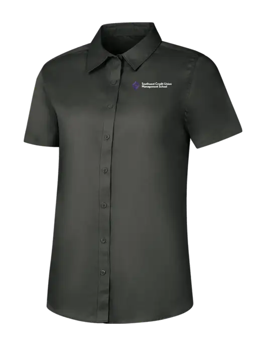 Womens Dark Grey Short Sleeve Superpro React Twill Shirt w/SCMS Logo