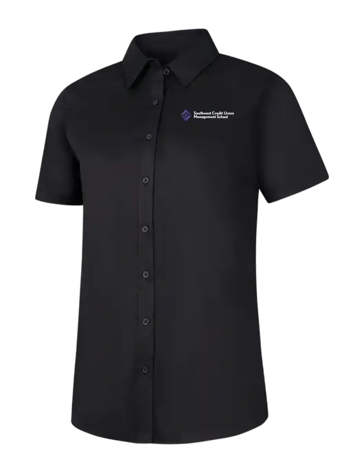 Womens Black Short Sleeve Superpro React Twill Shirt w/SCMS Logo