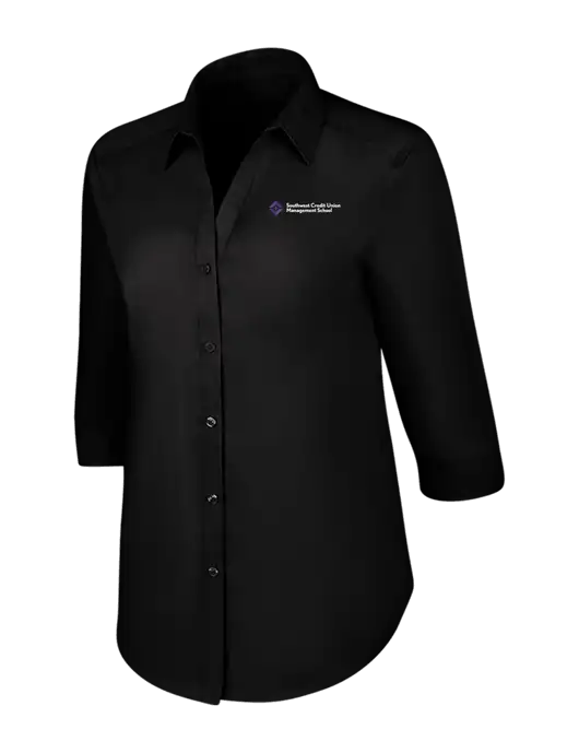 Womens Black 3/4 Sleeve Carefree Poplin Shirt w/SCMS Logo