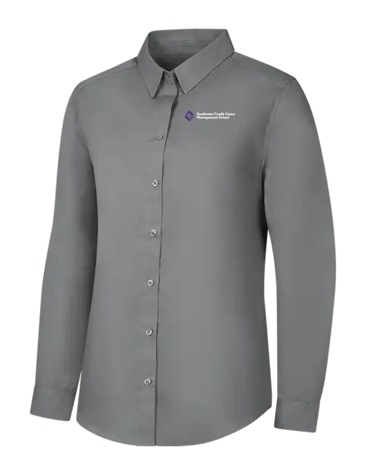 Womens Medium Grey Long Sleeve Carefree Poplin Shirt w/SCMS Logo
