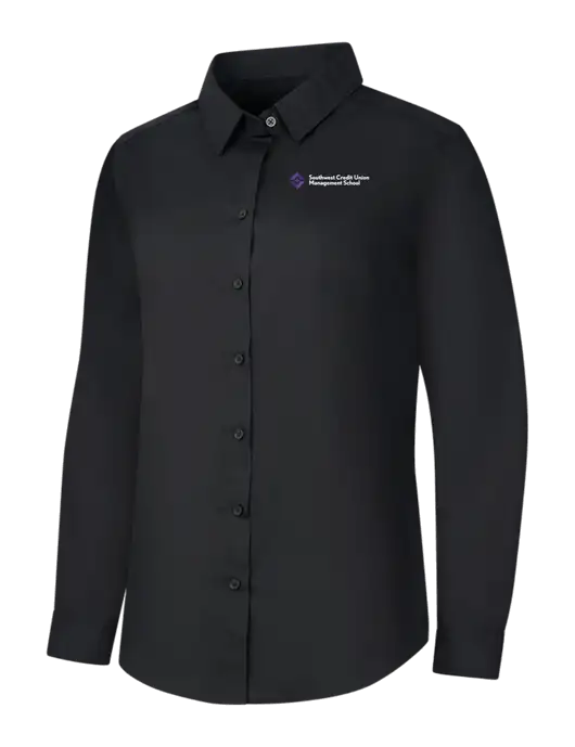 Womens Black Long Sleeve Carefree Poplin Shirt w/SCMS Logo