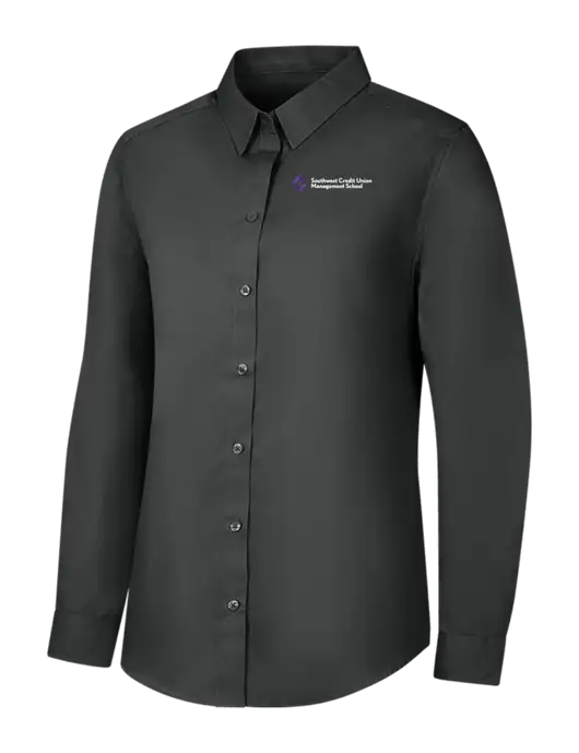 Womens Dark Grey Long Sleeve Carefree Poplin Shirt w/SCMS Logo