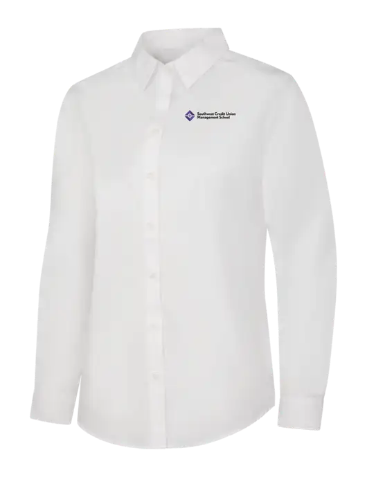Womens White Long Sleeve Carefree Poplin Shirt w/SCMS Logo