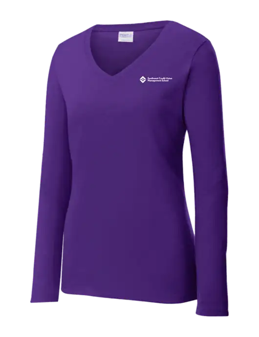 Womens  V-Neck Ring Spun Purple 4.5 oz Long Sleeve T-Shirt w/SCMS Logo