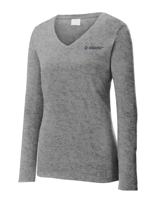 Womens  V-Neck Ring Spun Grey Heather 4.5 oz Long Sleeve T-Shirt w/SCMS Logo