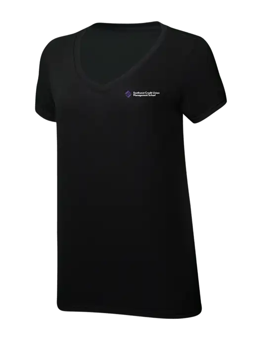 Womens Simply Soft V-Neck Black 4.5oz  Poly/Combed Ring Spun Cotton T-Shirt w/SCMS Logo