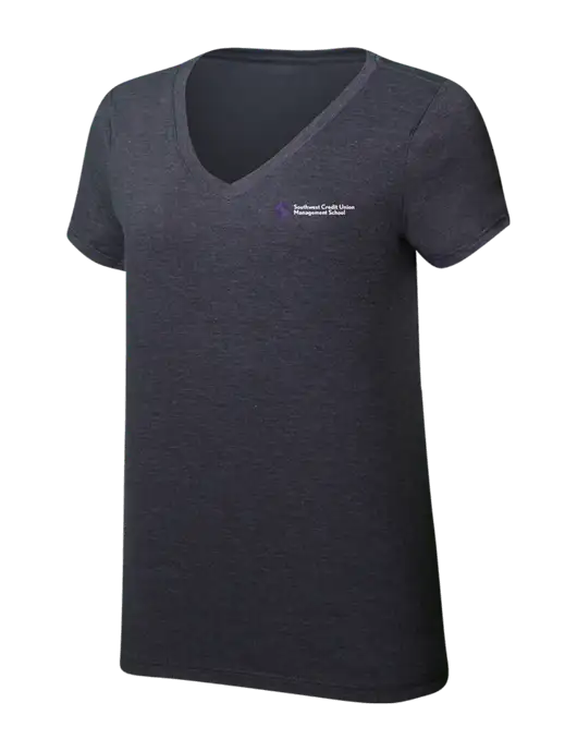 Womens Simply Soft V-Neck Heather Charcoal 4.5oz  Poly/Combed Ring Spun Cotton T-Shirt w/SCMS Logo