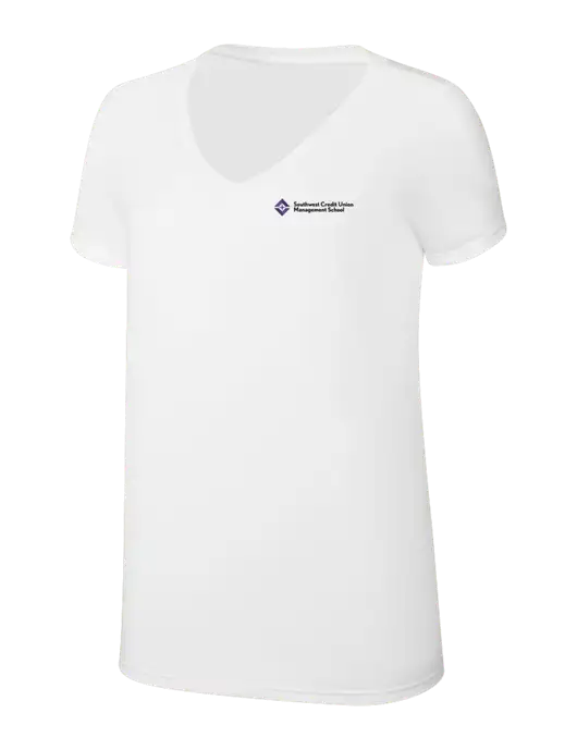 Womens Simply Soft V-Neck White 4.5oz  Poly/Combed Ring Spun Cotton T-Shirt w/SCMS Logo