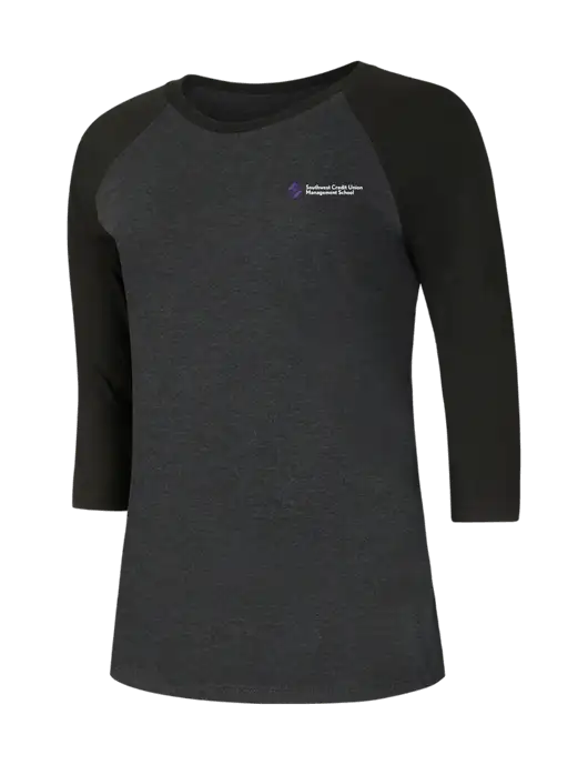 Womens Simply Soft 3/4 Sleeve Black/Black Frost Ring Spun Cotton T-Shirt w/SCMS Logo