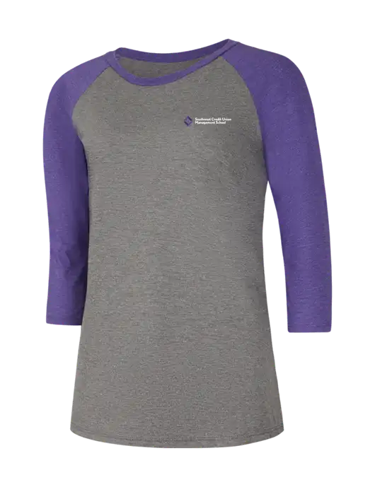 Womens Simply Soft 3/4 Sleeve Purple Frost/Grey Frost Ring Spun Cotton T-Shirt w/SCMS Logo