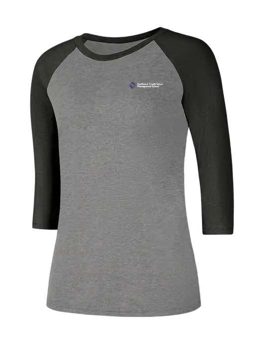 Womens Simply Soft 3/4 Sleeve Black Frost/Grey Frost Ring Spun Cotton T-Shirt w/SCMS Logo