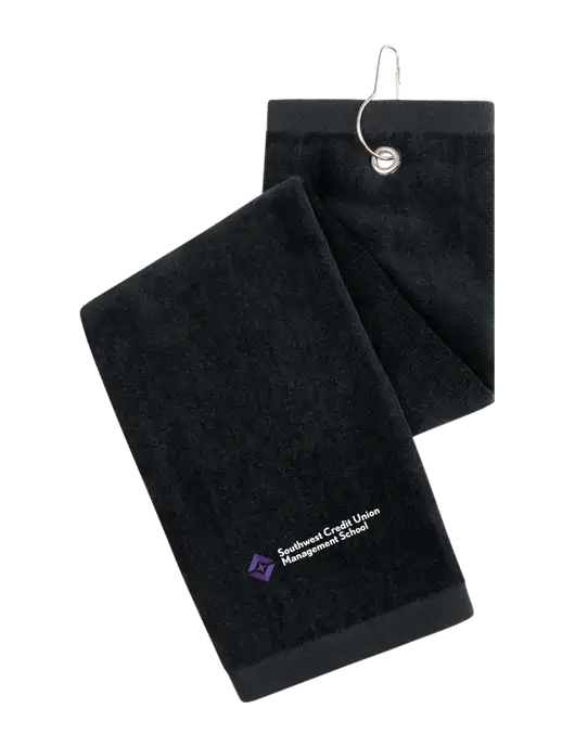Black Tri-Fold Golf Towel with Grommet w/SCMS Logo