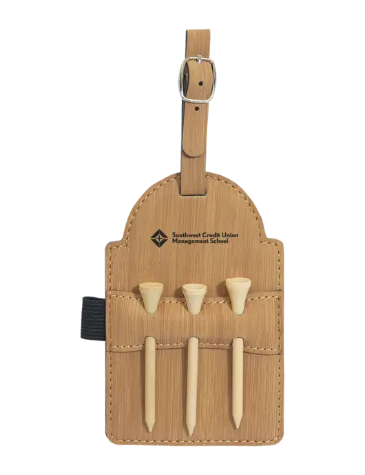 Bamboo Leatherette Golf Bag Tag with 3 Wooden Tees w/SCMS Logo