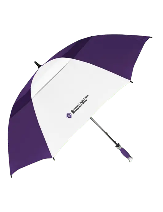 Purple/White Vented Typhoon Tamer Golf Umbrella w/SCMS Logo