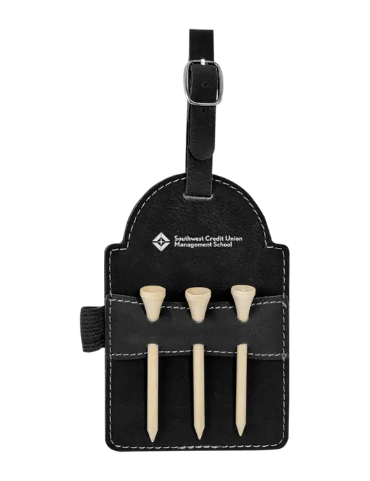 Black Leatherette Golf Bag Tag with 3 Wooden Tees w/SCMS Logo