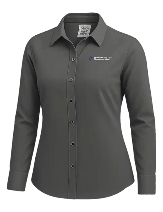 Brooks Brothers Womens Dark Grey Wrinkle-Free Stretch Nailhead Shirt w/SCMS Logo