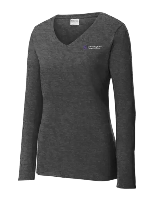 Womens  V-Neck Ring Spun Dark Heather Grey 4.5 oz Long Sleeve T-Shirt w/SCMS Logo