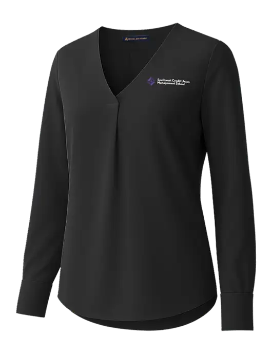 Brooks Brothers Womens Black Open-Neck Satin Blouse  w/SCMS Logo