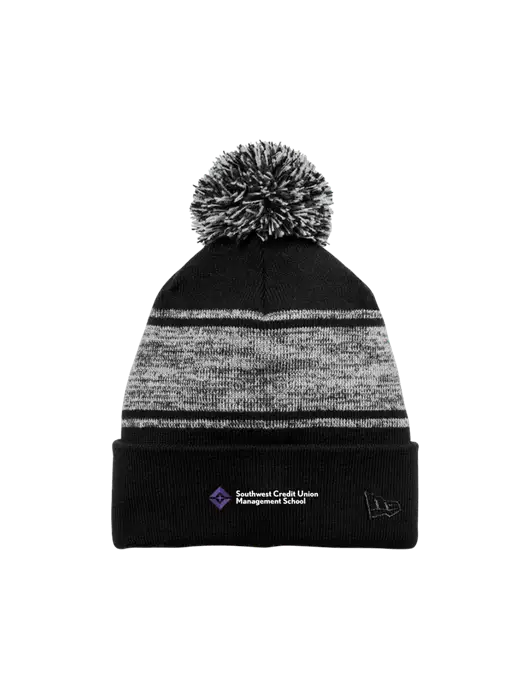 New Era Black/Charcoal Knit Chilled Pom Beanie w/SCMS Logo