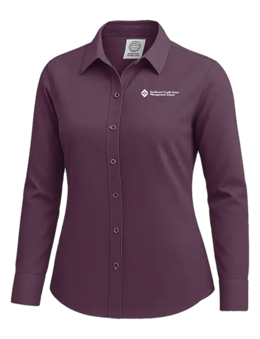 Brooks Brothers Womens Eggplant Wrinkle-Free Stretch Nailhead Shirt w/SCMS Logo