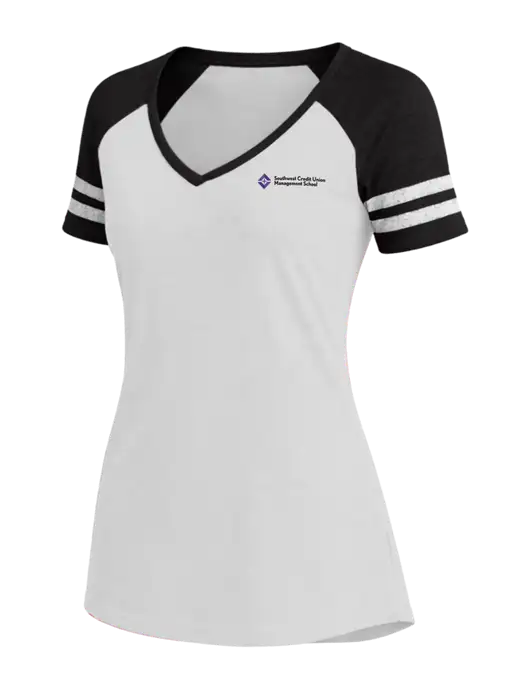 Womens White/Black V-Neck Game Tee w/SCMS Logo