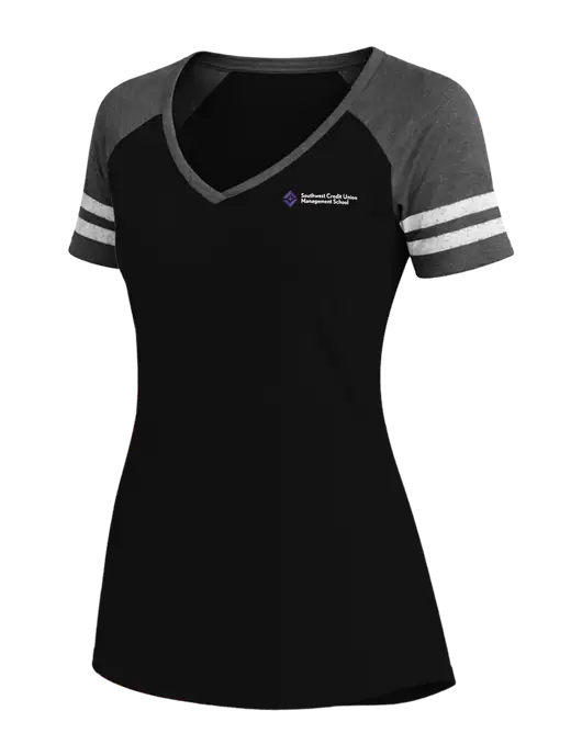 Womens Black/Charcoal Heather V-Neck Game Tee w/SCMS Logo
