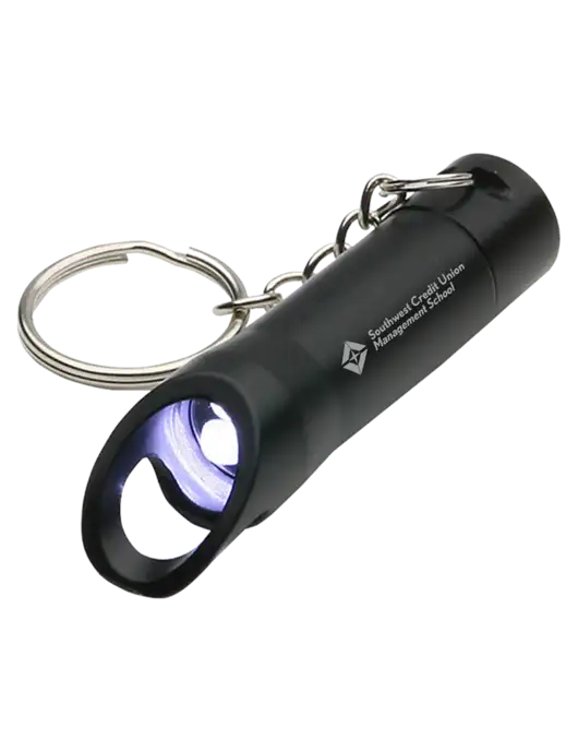 Black Pocket LED Flashlight with Bottle Opener & Keychain w/SCMS Logo