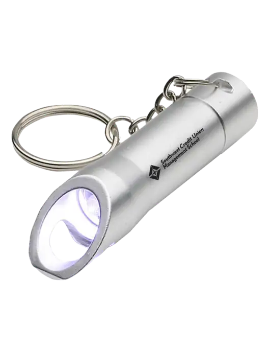 Silver Pocket LED Flashlight with Bottle Opener & Keychain w/SCMS Logo