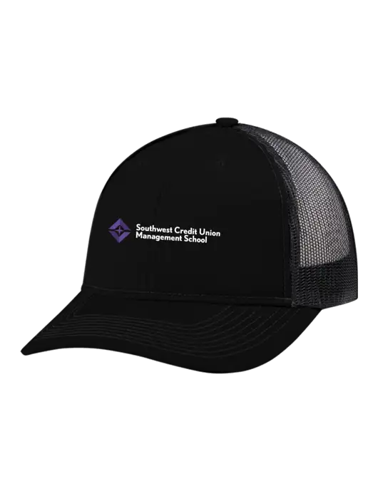 Snapback Ponytail Trucker Cap Black w/Black Mesh w/SCMS Logo