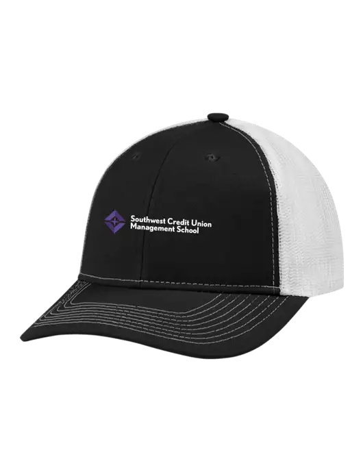 Snapback Ponytail Trucker Cap Black w/White Mesh w/SCMS Logo