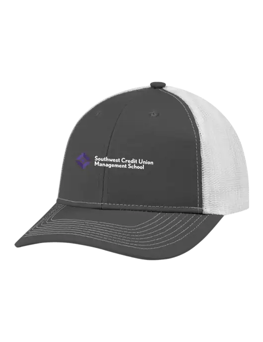 Snapback Ponytail Trucker Cap Dark Grey w/White Mesh w/SCMS Logo
