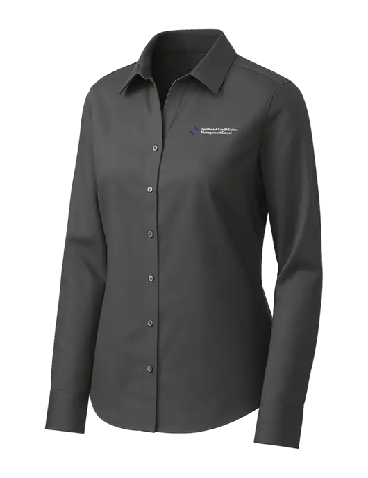 Brooks Brothers Womens Dark Grey Wrinkle-Free Stretch Pinpoint Shirt w/SCMS Logo