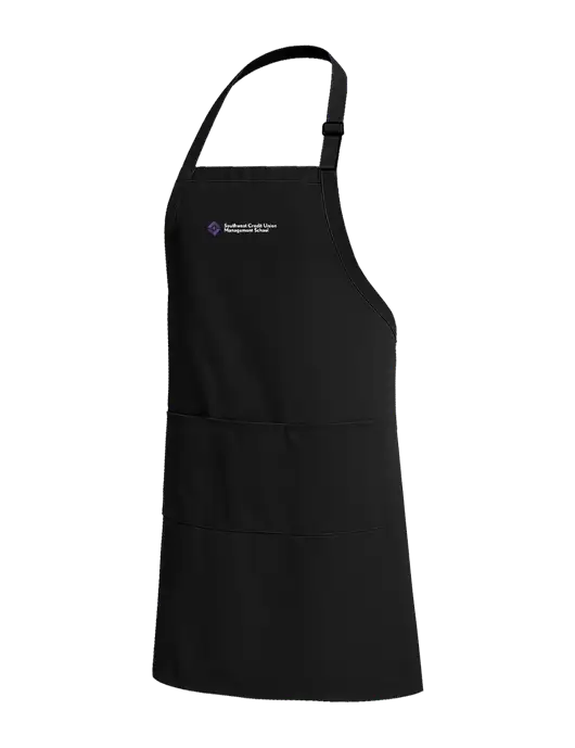 Easy Care Extra Long Bib Black Apron with Stain Release w/SCMS Logo