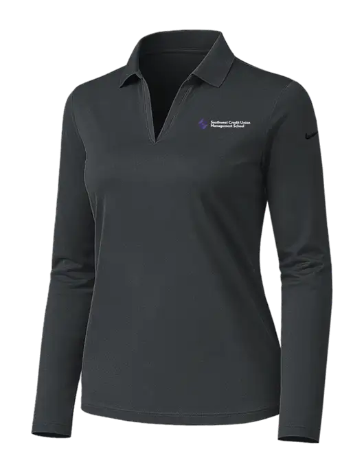 Nike Womens Dark Grey Dri-FIT Micro Pique 2.0 Long Sleeve Polo w/SCMS Logo