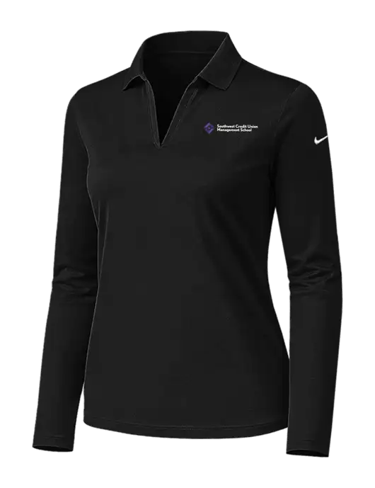 Nike Womens Black Dri-FIT Micro Pique 2.0 Long Sleeve Polo w/SCMS Logo