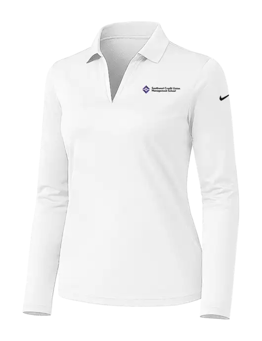 Nike Womens White Dri-FIT Micro Pique 2.0 Long Sleeve Polo w/SCMS Logo